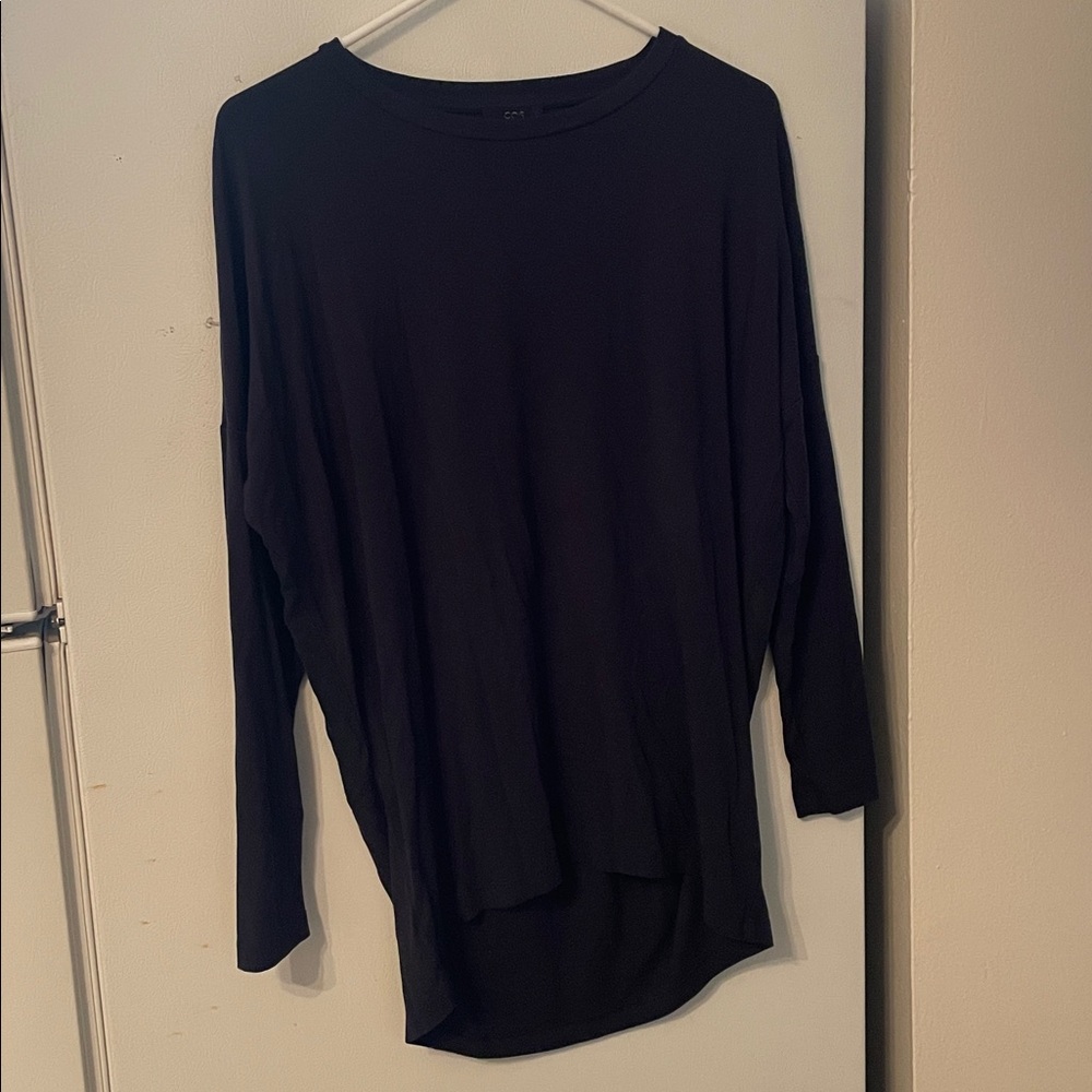 COS Women’s Oversized XS Deep Blue Double Textured Backside 3/4 Length Blouse